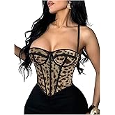 BEAUDRM Women's Leopard Corset Bustier Cami Top Y2k Cheetah Lace Up Back Camisole Crop Tops