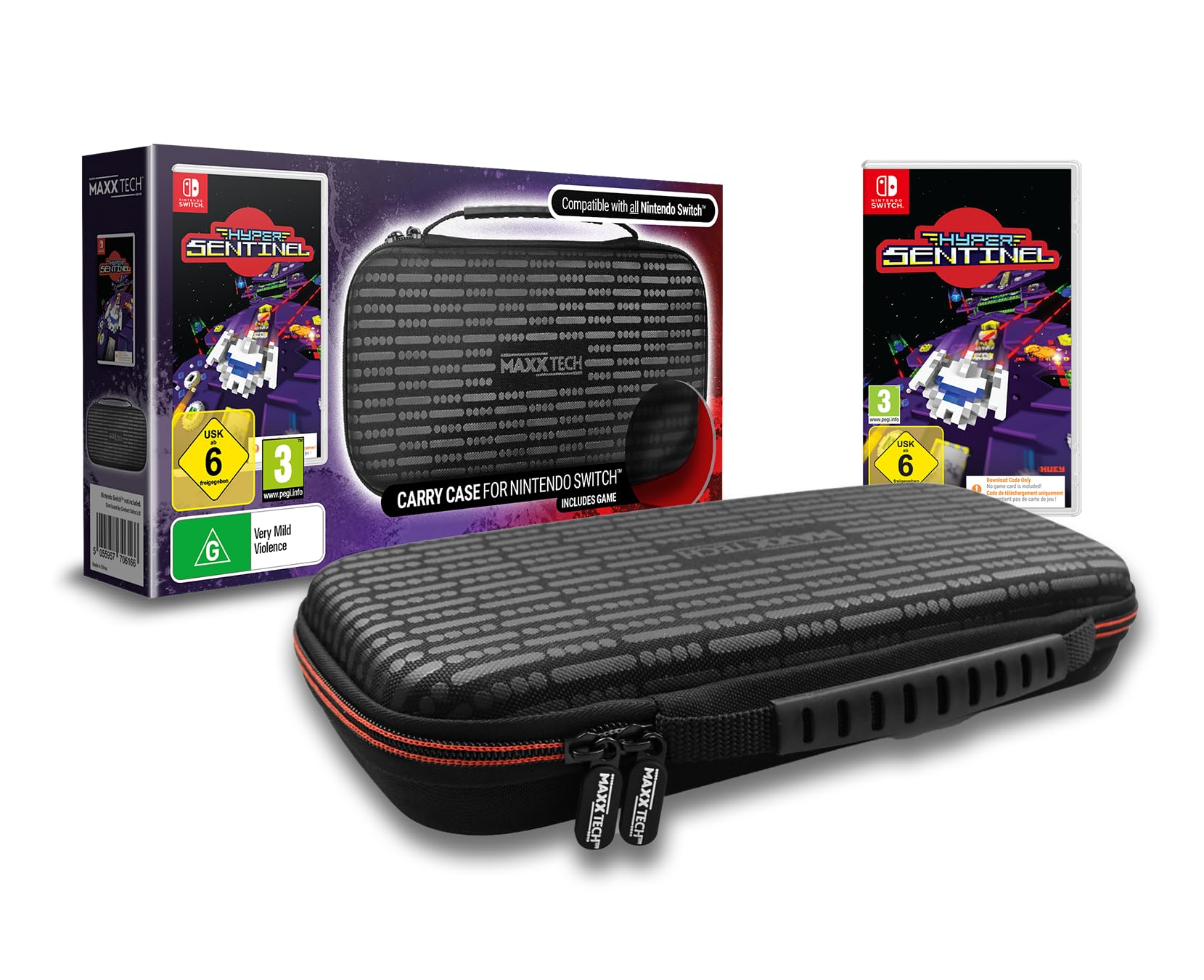 Maxx Tech Premium Carry Case & Hyper Sentinel Bundle for Nintendo Switch 2&1, Protective Hard Shell, Soft Lining, Accessory Storage, Game Cartridge Storage, Nintendo Switch 2 & 1 Compatible