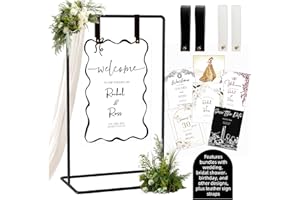 FUROSA Wedding Sign Holder, Adjustable Welcome to Our Wedding Sign Stand W/Design Bundle & Leather Sign Hanging Straps, Heavy Duty Easel Stand for Sign, Wedding Seating Chart Stand, Easel for Display (Black)