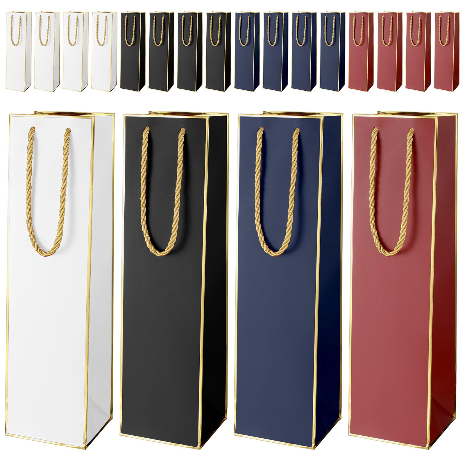 Photo 1 of Fumete 20 Pcs Wine Gift Bags Bulk 3.7 x 3.5 x 13.8 inch Paper Wine Bottle Gift Bags with Handles for Wedding Party Anniversary Employee Appreciation (Dark Blue, White, Black, Dark Red)