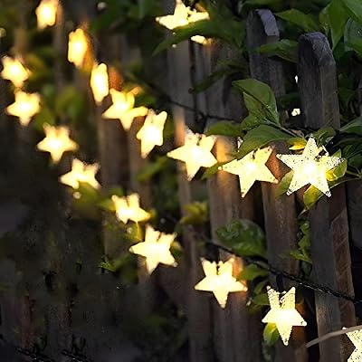 FANSIR Solar Garden Lights 50 LED Star Fairy Lights 23ft 8 Modes Warm White