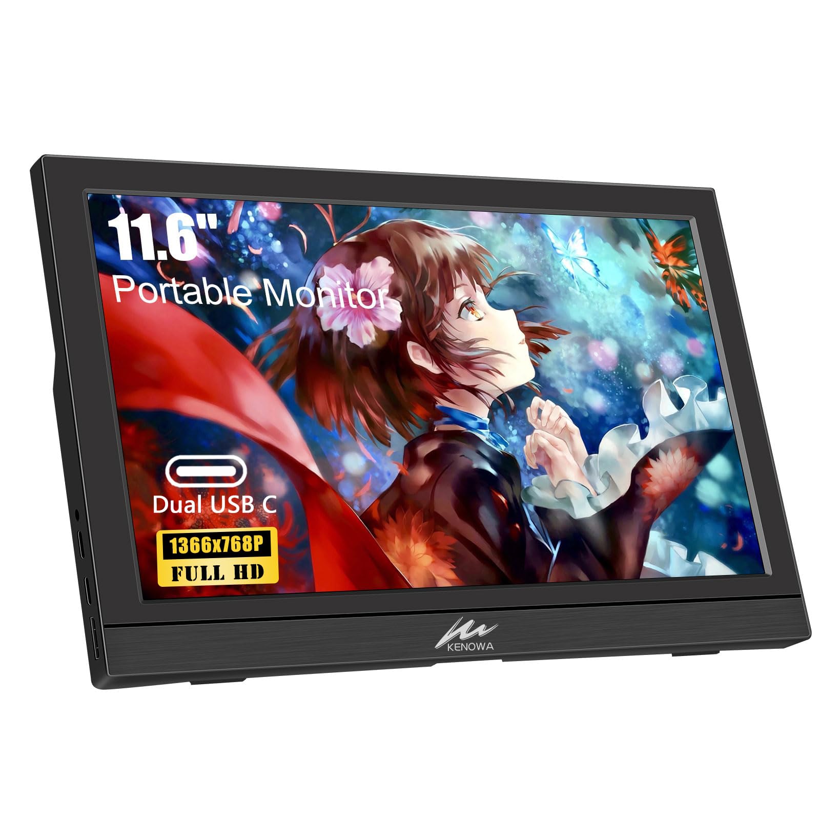 Photo 1 of Kenowa Portable Monitor 11.6 Inch, HD Screen 1366x768P Small HDMI Monitor with Dual USB C/HDMI External Display for Laptop PC Phone Mac PS4/5 Xbox