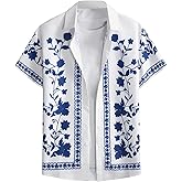 VIPWOLF Men's Floral Button Down Shirt Short Sleeve Boho Vacation Beach Shirts