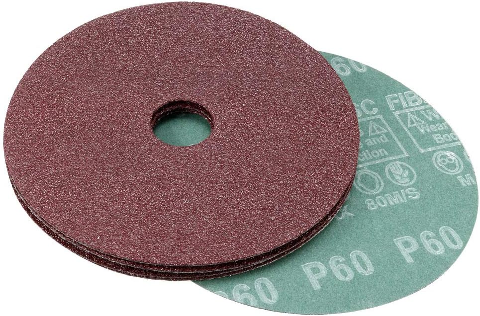 sourcing map 5-Inch x 7/8-Inch Aluminum Oxide Resin Fiber Discs, Center Hole 60 Grit Sanding Grinding Discs, 5 Pack
