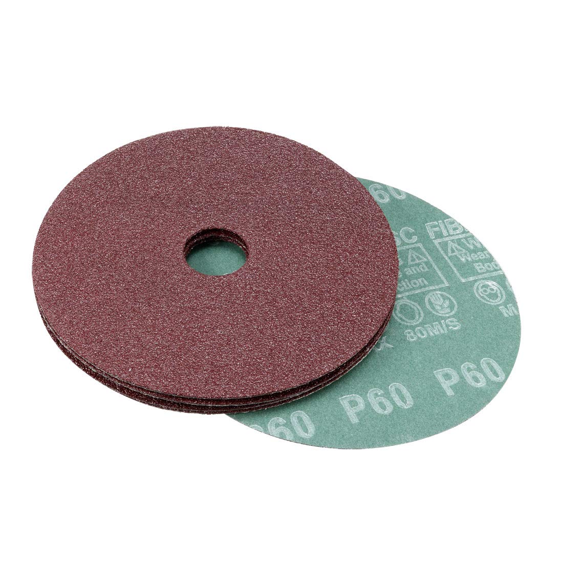 sourcing map 5-Inch x 7/8-Inch Aluminum Oxide Resin Fiber Discs, Center Hole 60 Grit Sanding Grinding Discs, 5 Pack
