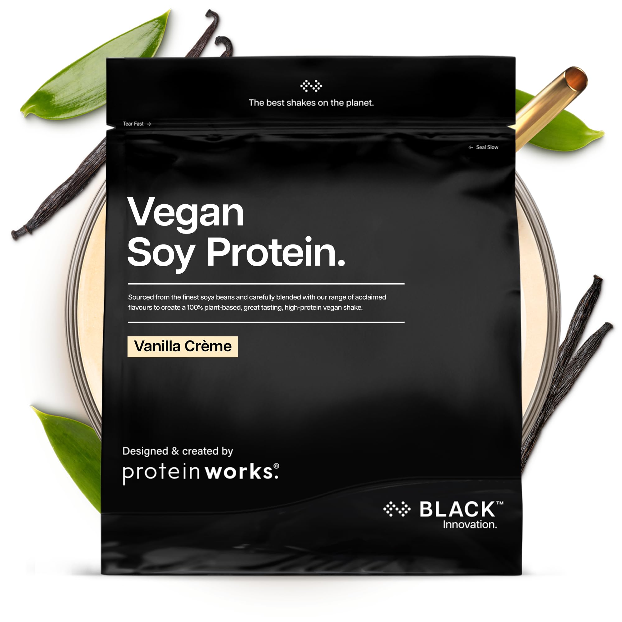 Protein Works | Vegan Soy Protein - Black Innovation, Premium Soy Protein Isolate, Low Fat, No Added Sugar, 27g Protein, 100% Plant-Based Nutrition, Vanilla Crème, 33 Servings, 1kg