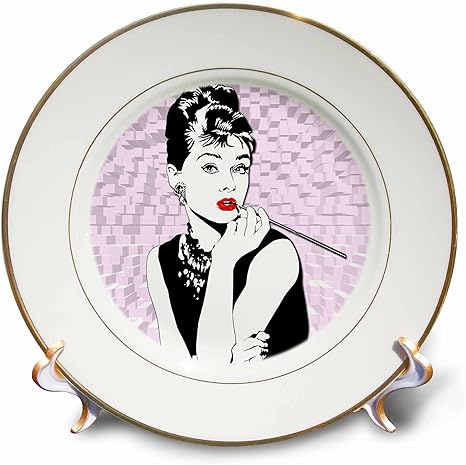 Amazon 3droseリナピロ オードリー ヘプバーン風 British女優 ファッションアイコン 画面凡例 ピンク背景 プレート 8 Inch Porcelain Plate Cp 1 食器 グラス カトラリー オンライン通販