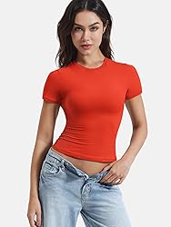 YEOREO Women Fitted Workout Tops Short Sleeve