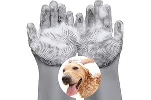 VavoPaw Pet Grooming Gloves - Dog Bathing Shampoo Brush with High Density Teeth, Heat Resistant Silicone Five Finger Design for Bathing and Massaging Dogs and Cats, Gray