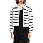 Women's Striped Color Sweatshirt Crew Neck Gold Buttons Cardigan Loose Fit Sweaters Lady Jacket