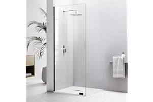 PHMUNY 34"×74" Fixed Glass Shower Panel, Bathroom Shower Glass Door 5/16"(8mm) Thick Clear Tempered Panel, Matte Black Frameless Shower Door