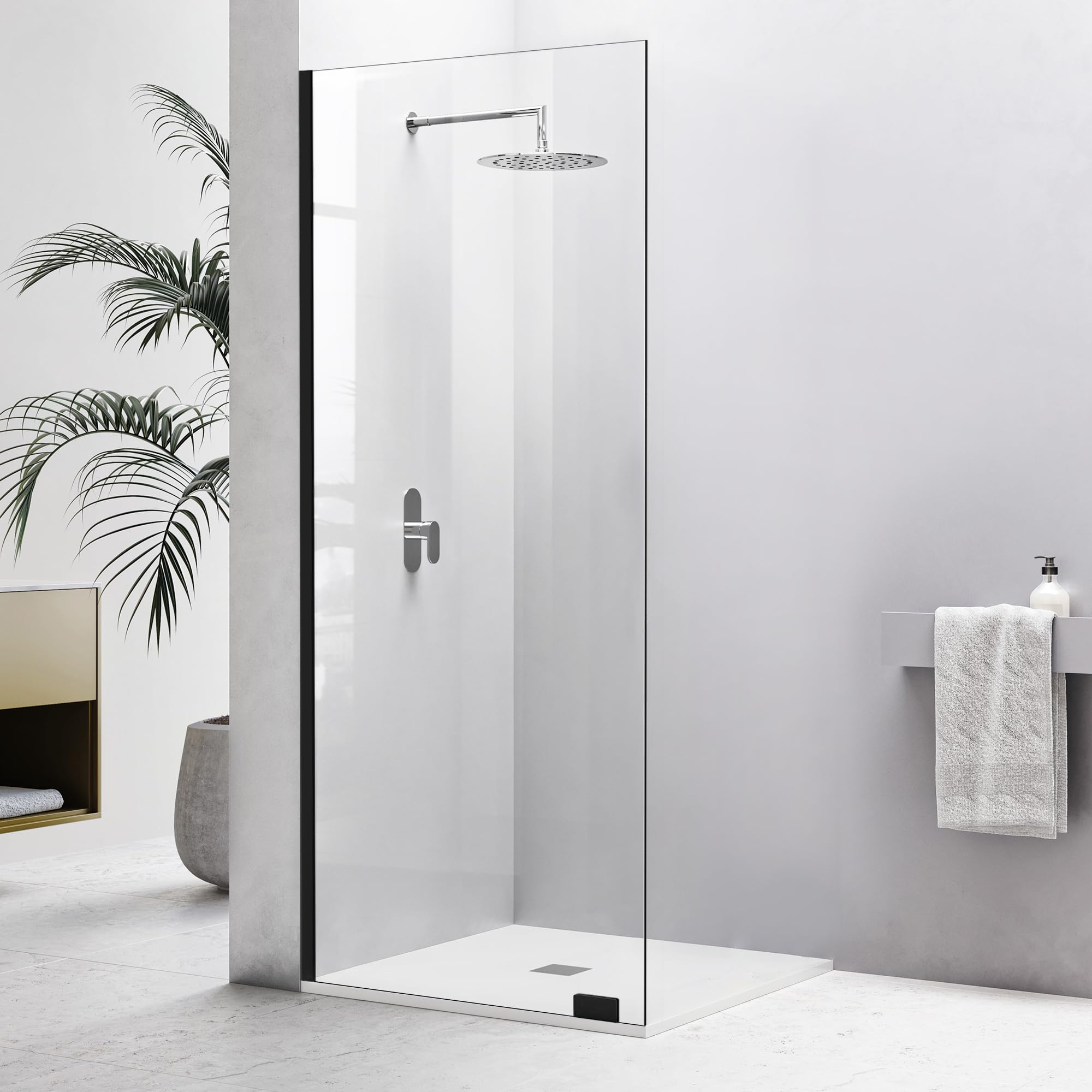 Photo 1 of ***possibly for parts/ untested*** 36"×78" Fixed Glass Shower Panel, Bathroom Shower Doors 5/16"(8mm) Thick Clear Tempered Glass Panel, Matte Black Frameless Shower Door