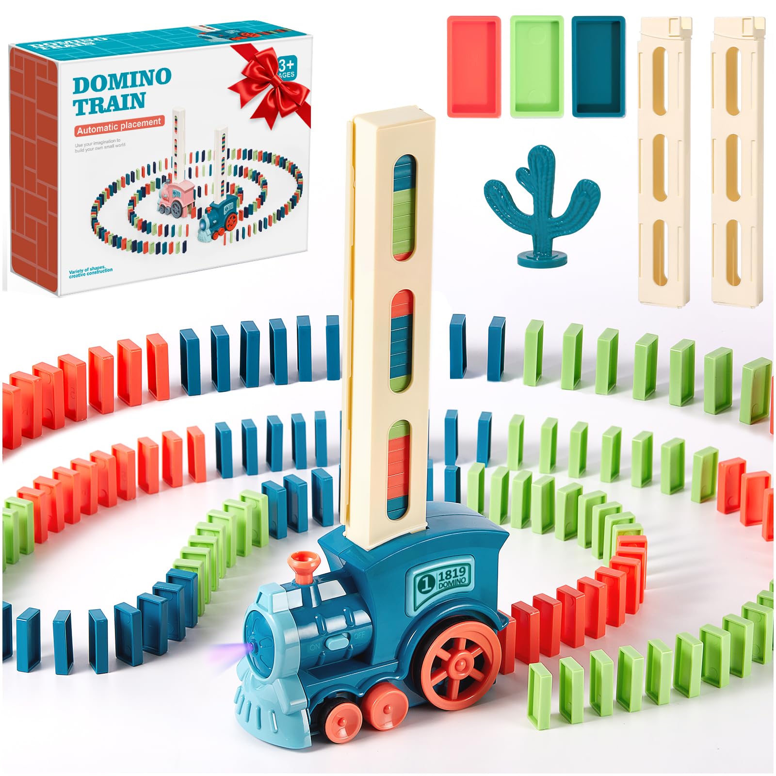 Photo 1 of 200 PCS Domino Train Toys Set, Automatic Dominos Building and Stacking Creative Game 4-8, Electric Dominoes Stem Montessori Toys for Kids Autistic Boys Girls 3 4 5 6 Year Old Christmas Birthday Gifts