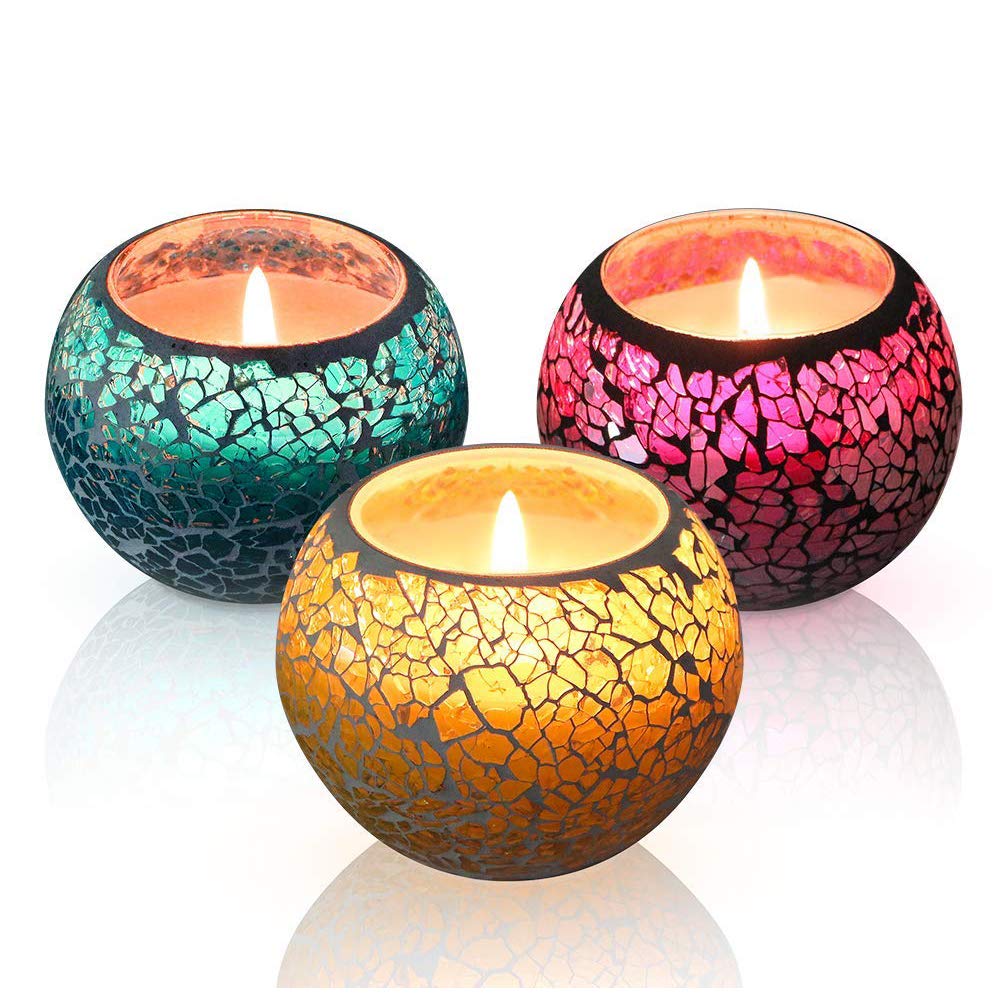 KUD Scented Candles Gift Set, U2C Handmade 3 x 4.4 Oz 100% Natural Soy Glass Candles, Set of 3: Lavender, Rose and Lemon Travel Candle, Use for Aromatherapy, Weddings, Candles (3 Pack)