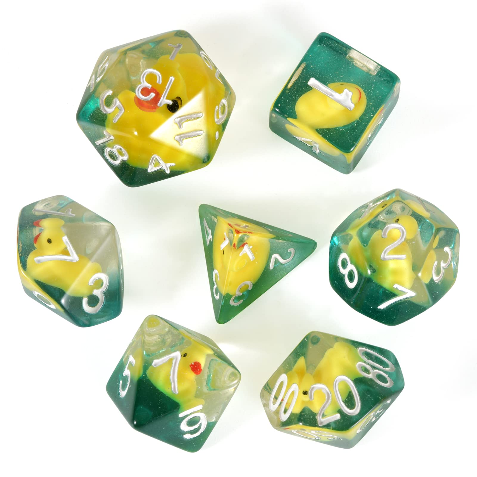 FLASHOWL Duck Dice Set with Duck Inside - Polyhedral RPG & DND Dice - 7 Pieces