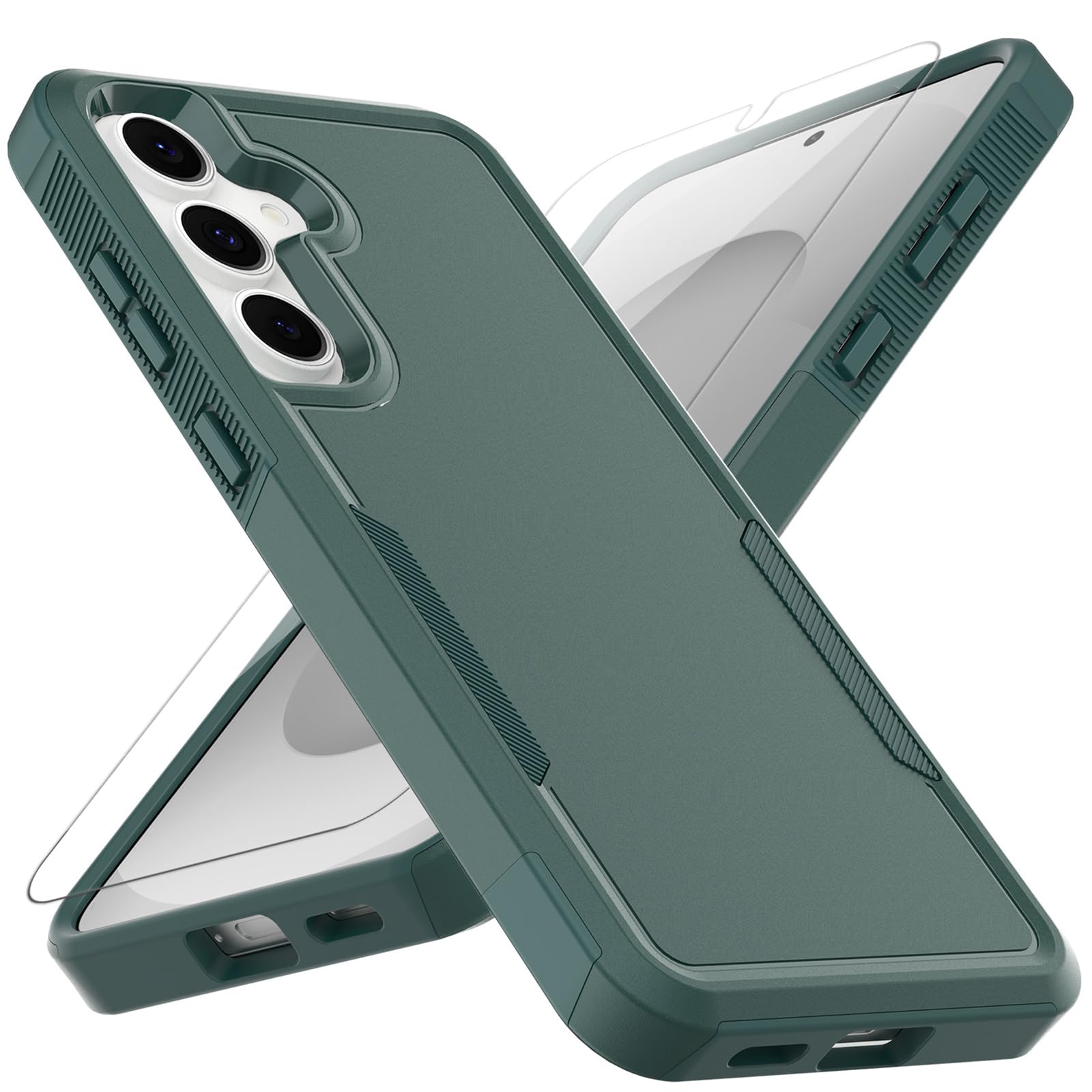 for Samsung Galaxy S25 FE Case: Dual Layer Protective Heavy Duty Cell Phone Cover Shockproof Rugged with HD Screen Protector - Military Protection Bumper Tough for Samsung Galaxy S25 FE, Dark Green