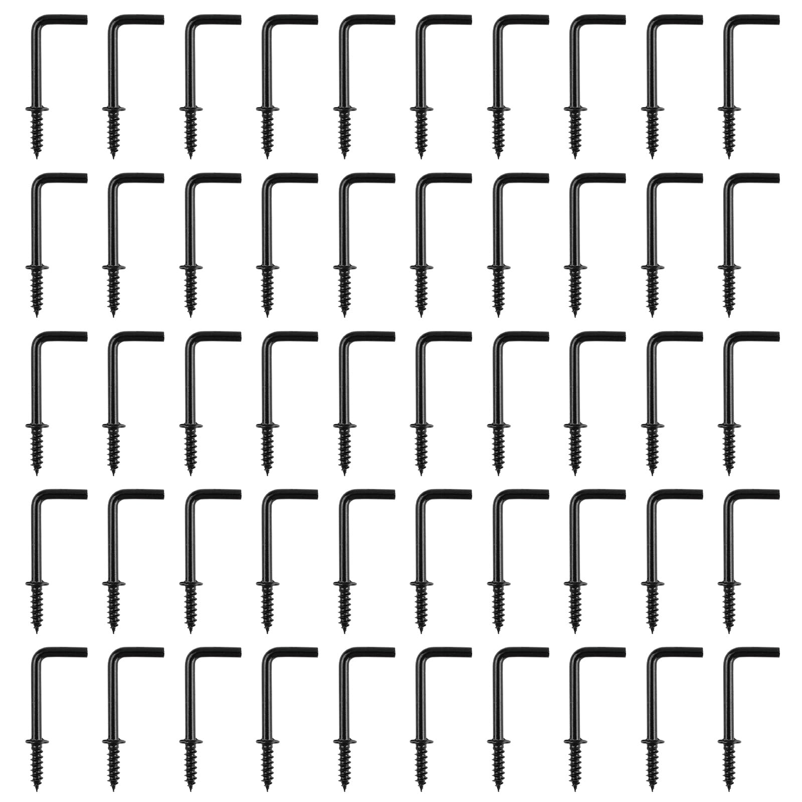UFURMATE Screw in Hooks, 50PCS 7/8" L Shaped Hooks Screw-in Wall Hooks Right Angle Hooks Self Tapping Screw Hooks for Indoor and Outdoor Hanging (Black)