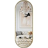 ietat Antique Gold Full Length Mirror Vintage Oval Full Body Mirror Hanging Dressing Beaded Wall Mounted Mirror Decorative Wall Mirrors for Entryway Bedroom 53"X20"