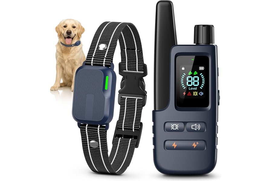 Dog Shock Collar - 4500FT Dog Training Collar with Remote, IPX7 Waterproof Electric Dog Collar with 4 Training Modes, Rechargeable eCollar for Small Medium Large Dogs 10-120lbs(Navy Blue)