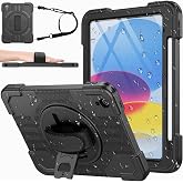 IP68 Waterproof Full-Body Shockproof Case for iPad 10/11th(A16) 10.9" | 360&deg;Rotating Kickstand | Adjustable Shoulder Strap | Built-in Screen&amp;Camera Protector, Black