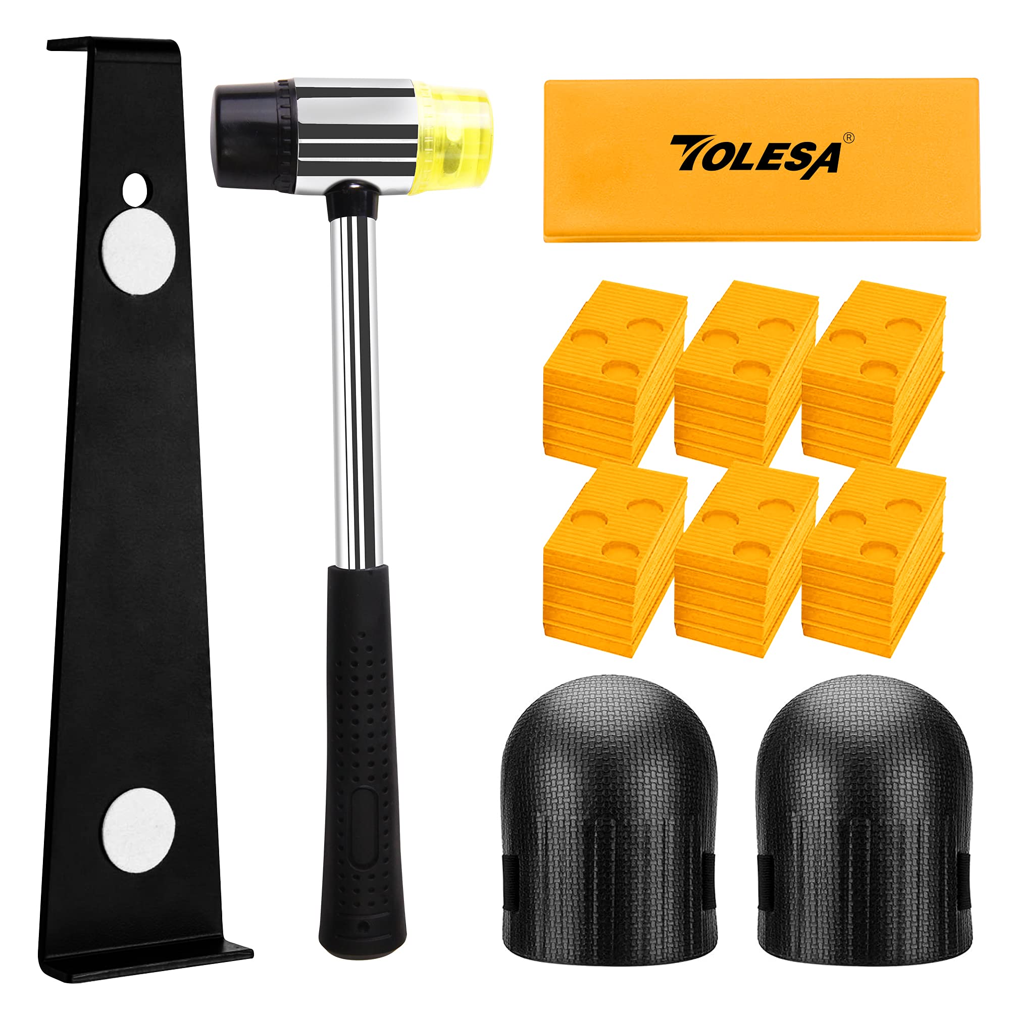 TOLESA Laminate Flooring Tools, Vinyl Installation Set including Striking Part, Laminate Parquet Hammer, Foam Knee Pads, Pull Bar, 30 Installation Wedges, Laminate Parquet Laminate Floor Tools.