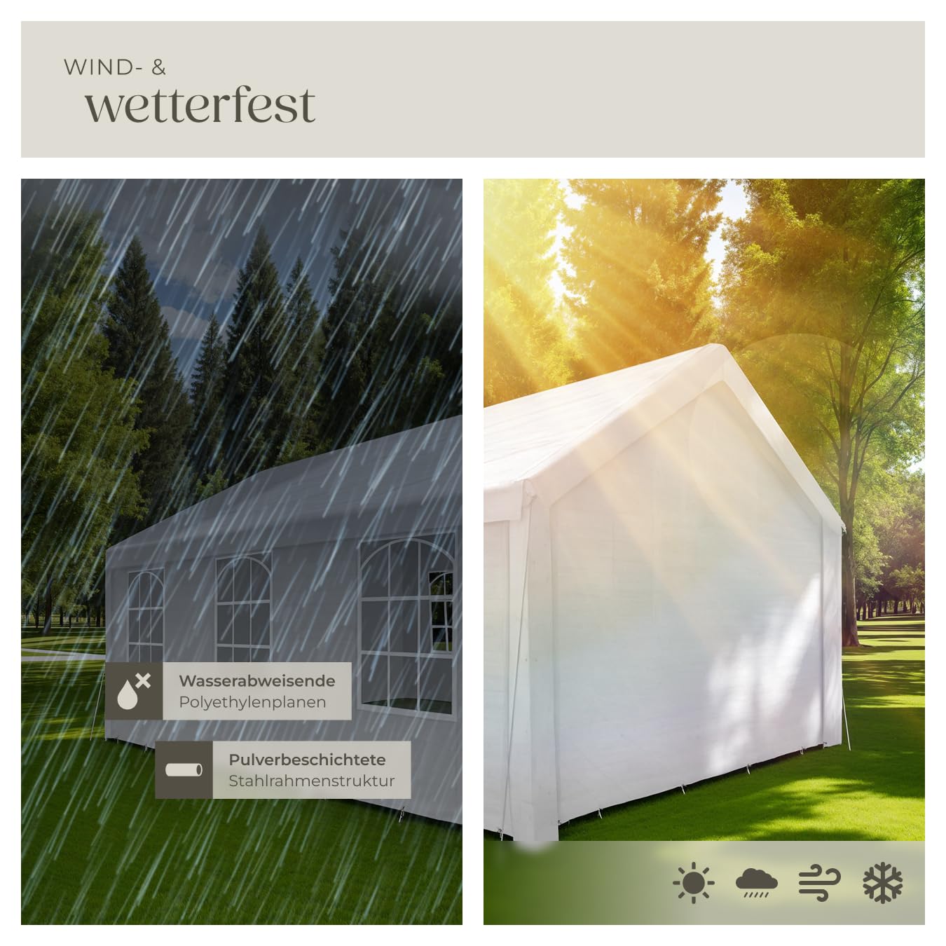 tectake® Pavillon, Partyzelt 4x6 m, 100% wasserdicht, Gartenpavillon mit 4 Seitenwänden, Festzelt mit UV-Schutz, Eventzelt, inkl. Erdnägel und Spannseile, für Festival, Hochzeit, Party - weiß 4