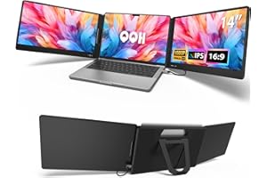 QQH Triple Portable Monitor, 14” FHD 1080P IPS Laptop Screen Extender with Alloy Stand, Only One USB-C Plug and Play Laptop Monitor Extender Compatible with MacOS, Wins, Android for 12-16” Laptops