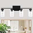 A1A9 4 Light Bathroom Vanity Light Fixtures, Matte Black Modern Wall Lights with Clear Glass Shade, Vintage Wall Sconce Lighting for Living Room, Mirror, Bedroom, Hallway (Black, 4-Lights)
