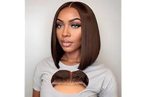 EAGERA Brown Wear and Go Glueless Wigs Human Hair Pre Plucked Pre Cut 12 Inch 7x5 Chocolate Brown Glueless Bob HD Lace Closure Wig Bleached Knots Short Brown Straight Wig 180% Density for Women
