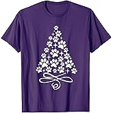 Dog Cat Paw Print on Christmas Tree T-Shirt for Men Women Kids
