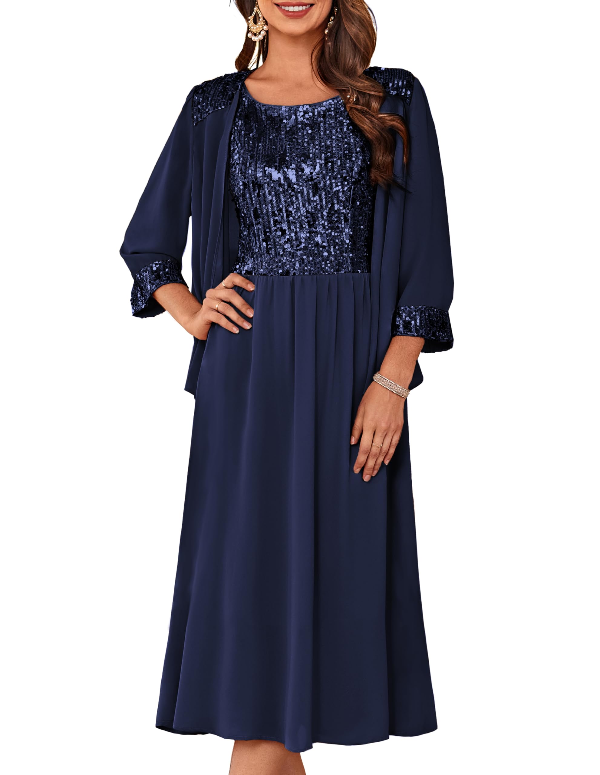 Photo 1 of Womens Mother of The Bride Dresses for Wedding Formal Cocktail Two Piece Dress Navy Blue M