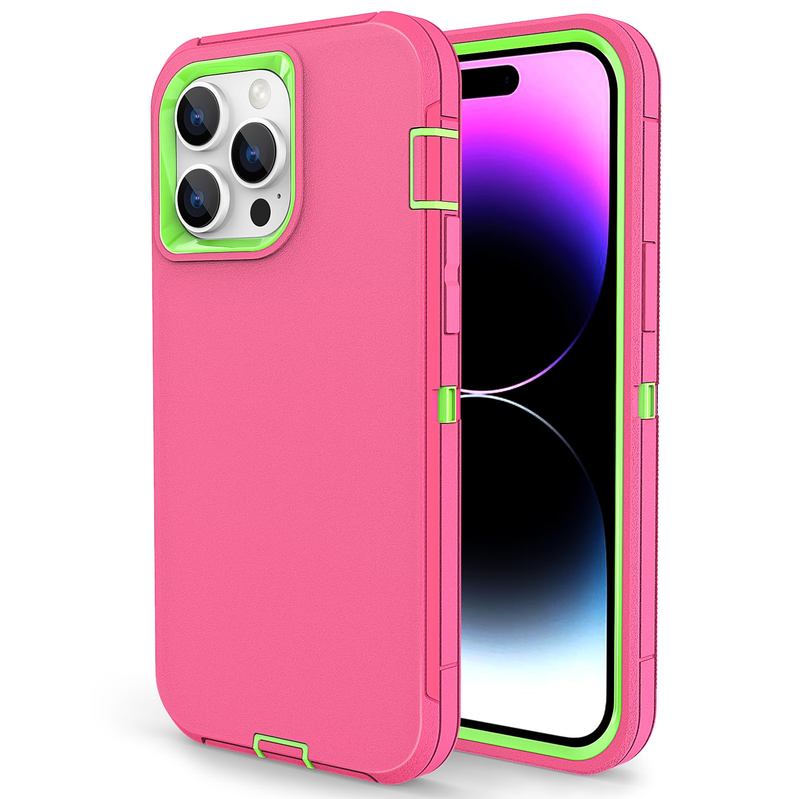 for iPhone 15 Pro Max Case, Dual Layer Shockproof Full Body Cover Military Grade Drop Protection Heavy Duty Protective Phone Case for Apple iPhone 15ProMax 6.7 inch (Rose/Lime)