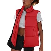 Zeagoo Red Puffer Vest Women Fall Fashion Zipped Up Stand Collar Sleeveless Winter Jackets Quilted Padded Outerwear Red M