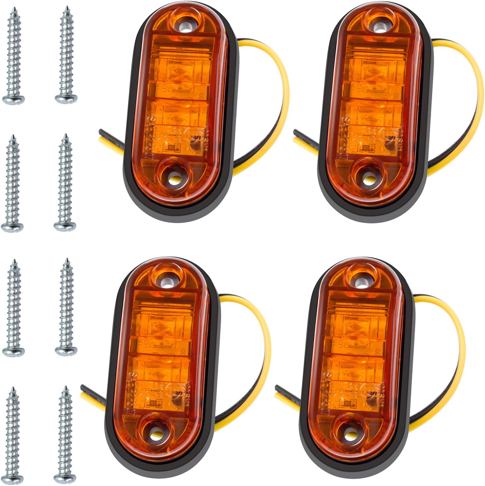 OLRIKE 4 x PCS 12V 24V Side Marker Lights LED Amber Bulbs Indicator of Position with 4 PCS Rubber Mat, Suitable for Van Caravan Lorry Car Truck Trailer Boats