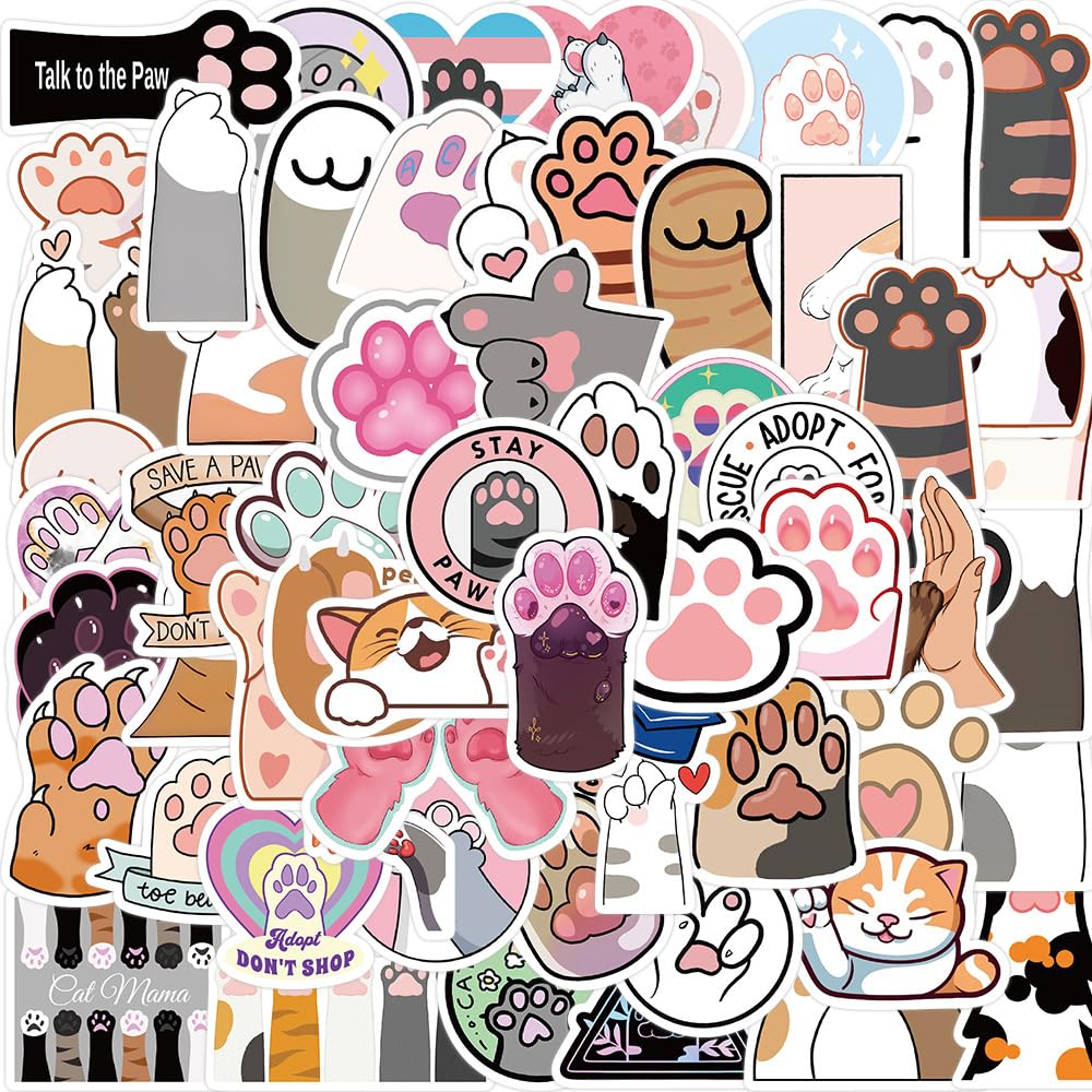 61Pcs Cat Claw Stickers Laptop Car Scrapbook Phone Skateboard Suitcase Luggage Bike Animal Cat Claw Stickers Vinyl Waterproof Aesthetic Personalised Stickers for Teens Boys Girls Adults Children