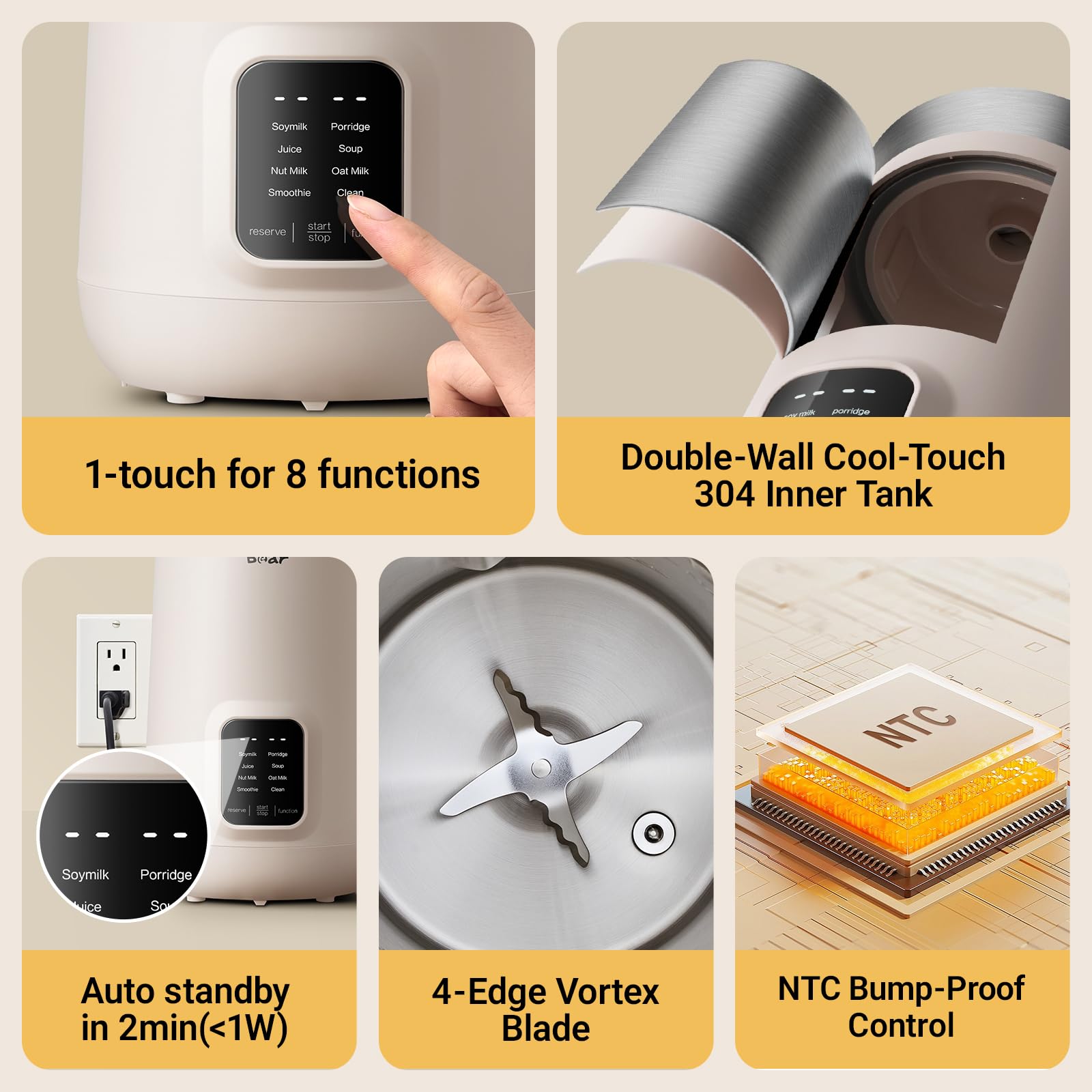 Máquina para hacer leche de nueces Bear 8 en 1, máquina para hacer leche de soja de 40 oz/1,2 l con autolimpieza/retraso de 12 horas/6 horas para mantener caliente, máquina para hacer leche de almendras con un solo toque para avena casera, sopa, jugo, bebidas a base de plantas y no lácteas