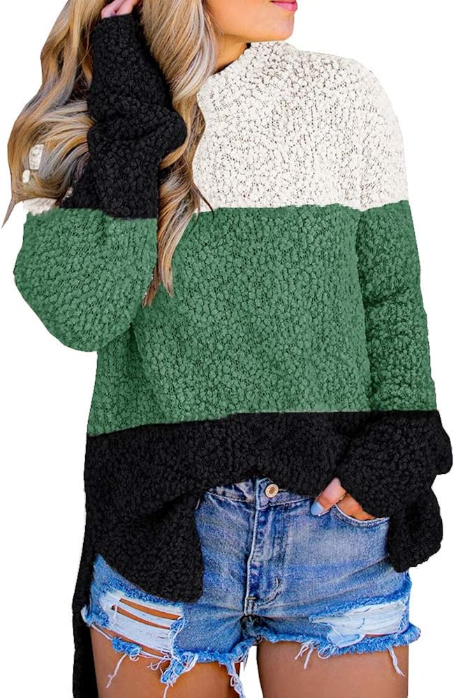 Imily Bela Womens Fuzzy Knitted Sweater Sherpa Fleece Side Slit Full Sleeve Jumper Outwears at  Women’s Clothing store