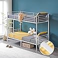 VINGLI Bunk Bed Twin Over Twin Bunk Bed for Kids/Adults with Stairs Flat Rungs, Metal Double Decks Bed, White