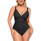 SHAPELLX One Piece Tummy Control Swimsuit Lace-Up Back Faja Bathing Suit | Ruched double-layer mesh, tummy smoothing, built-in wireless bra, removable padding, convertible straps, cheeky, for beach