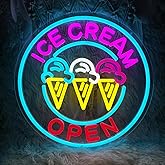 Ice Cream Open Neon Sign for Wall Decor, Gelato Open Logo LED Light Sign USB Powered Dimmable Neon Signs for Business Restaurant Bar Girls Bedroom Coffee Ice Cream Shop 13.2"×13.2"