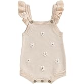 VSQWLZT Infant Baby Girl Summer Sleeveless Strap Bubble Romper One Piece Newborn Knitted Floral Bodysuit Outfit