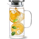 Auxmeware Glass Pitcher With Lid and Spout - Iced Tea and Beverage Pitcher for Fridge, Small Water Jug 1000ml/34oz