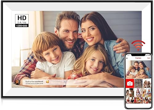 Frameo Digital Picture Frame 10.1 Inch with 32GB Storage, Frameo Digital Frame WiFi, HD IPS Touch Screen, Support Max 128GB SD Card, Digital Picture Frames Load from Phone for Mom