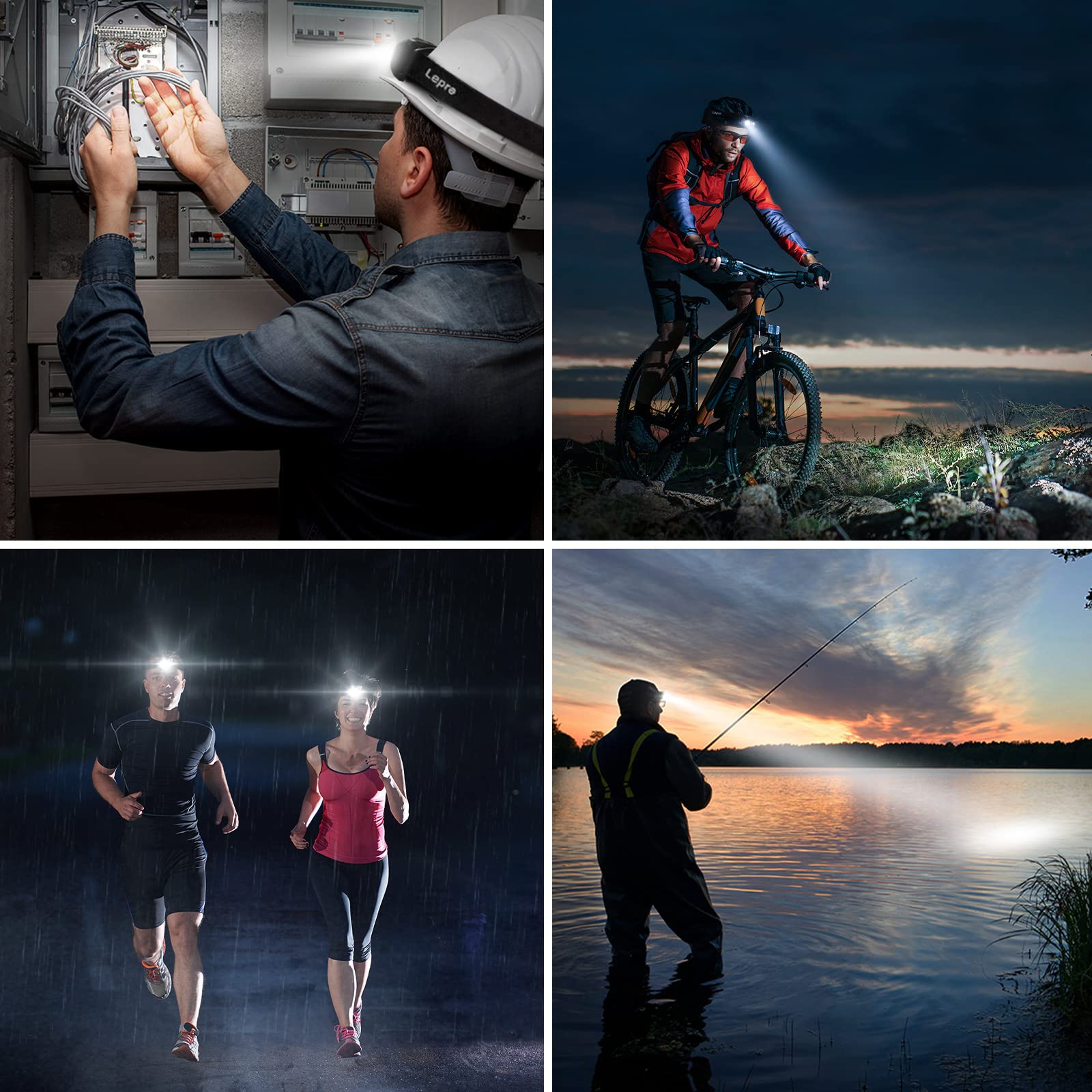 Lepro PR320017-a-2 Rechargeable Headlamp with Motion Sensor - 1500Lux LED Head Lamp with Red Light for Outdoor Activities, 2 Pack