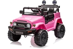 NASITIP 12V Ride on Car for Kids, Licensed Toyota Ride on Truck, Battery Powered Electric Kids Car with Remote Control, Music, LED Lights, Suspension System, Double Doors, Safety Belt,Ride On Toy,Pink