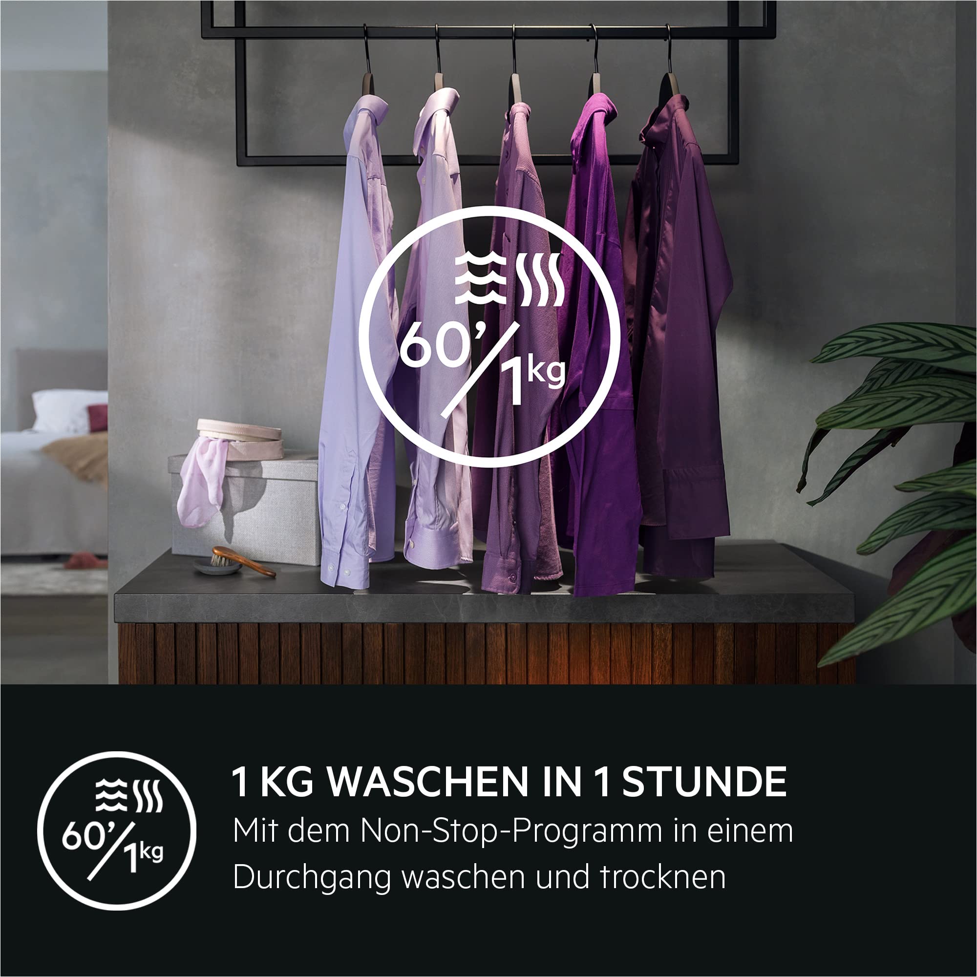 AEG Waschtrockner, 8 kg Waschen, 5 kg Trocknen, Serie 7000 ProSteam - Dampf-Programm–Weniger Bügeln & mehr Frische, EEKLD/A, NonStop 1kg-in-1h, Mengenautomatik, Inverter Motor, 1400 U/min, LWR7AMZ48WD 2