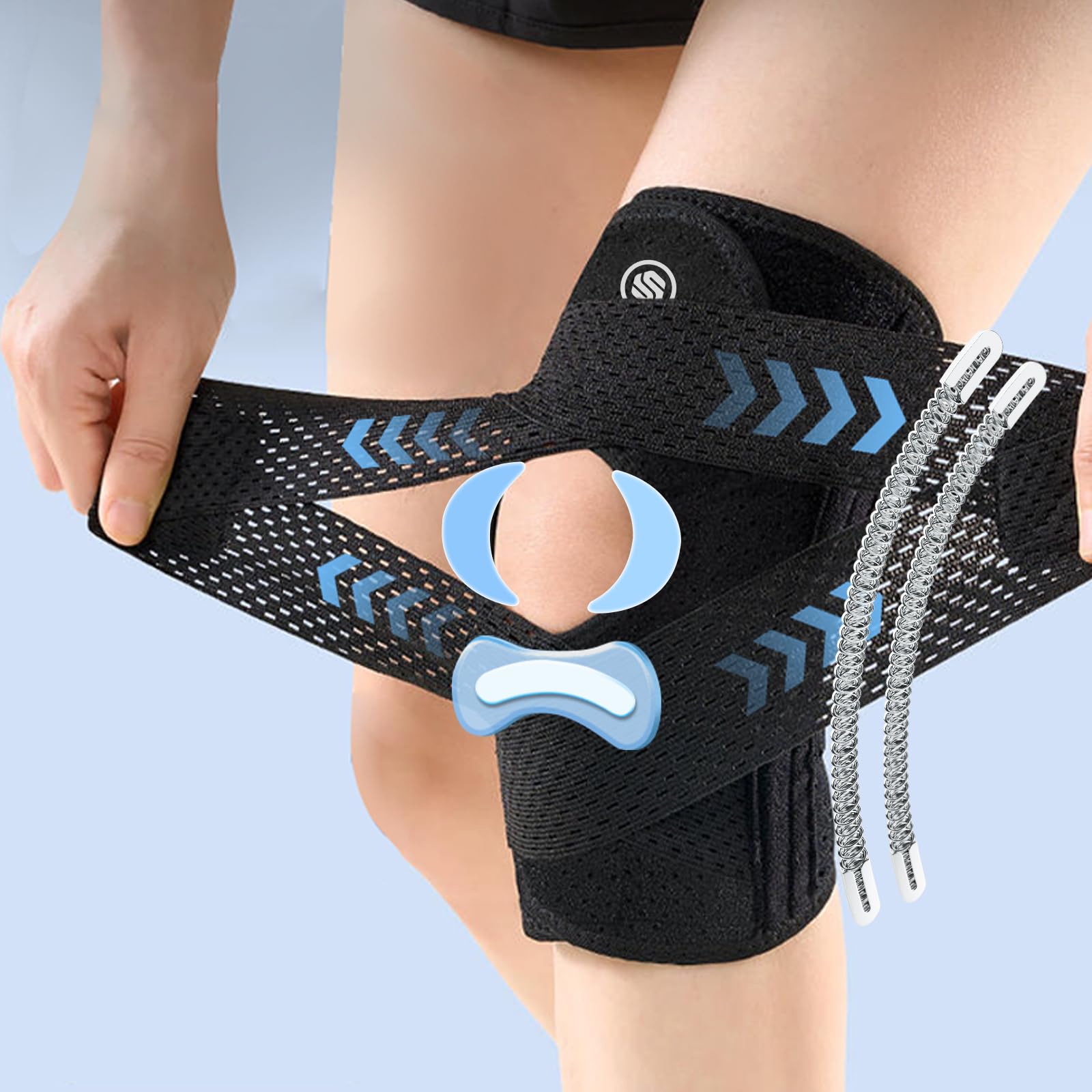 Photo 1 of Knee Brace for Women & Men Breathable Compression Knee Support with Side Stabilizers for Knee Pain Adjustable Knee Wrap for Running, Meniscus Tear, ACL, MCL, Arthritis Relief (Black, XX-Large)