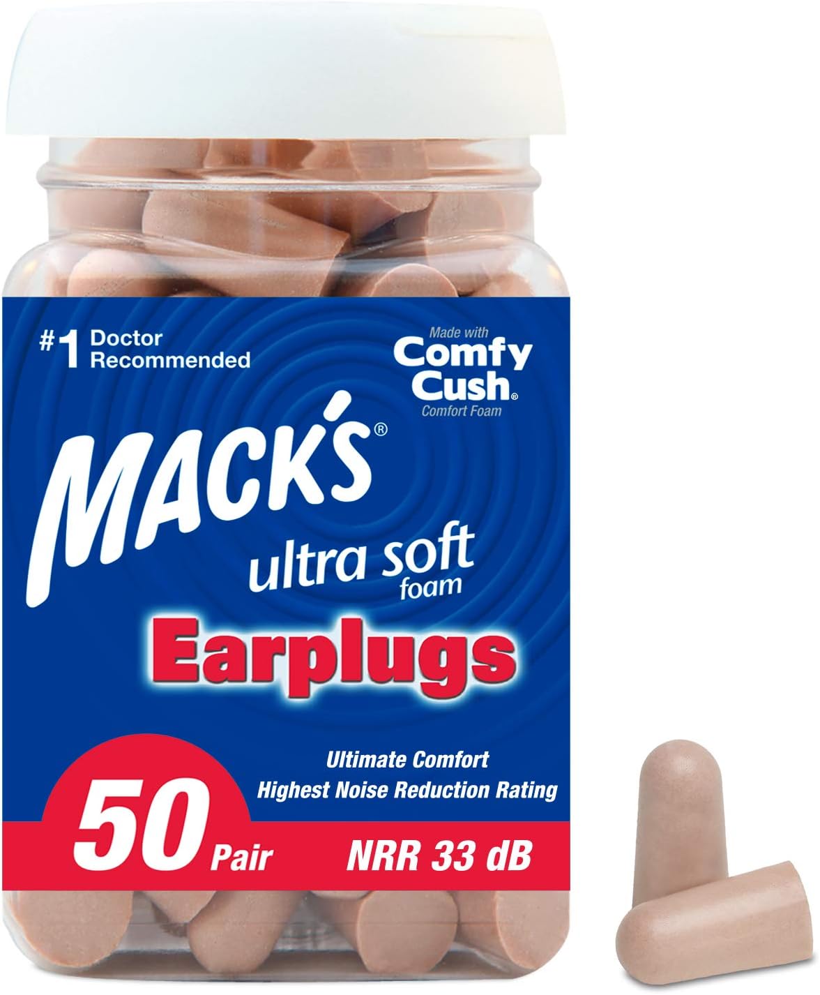 Mack's Ultra Soft Foam Earplugs, 50 Pair 33dB Highest NRR