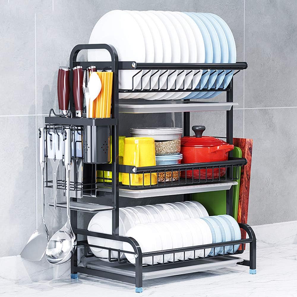 304 Stainless Steel Dish Drain Rack ThreeTier Kitchen Shelf Black/Green With
