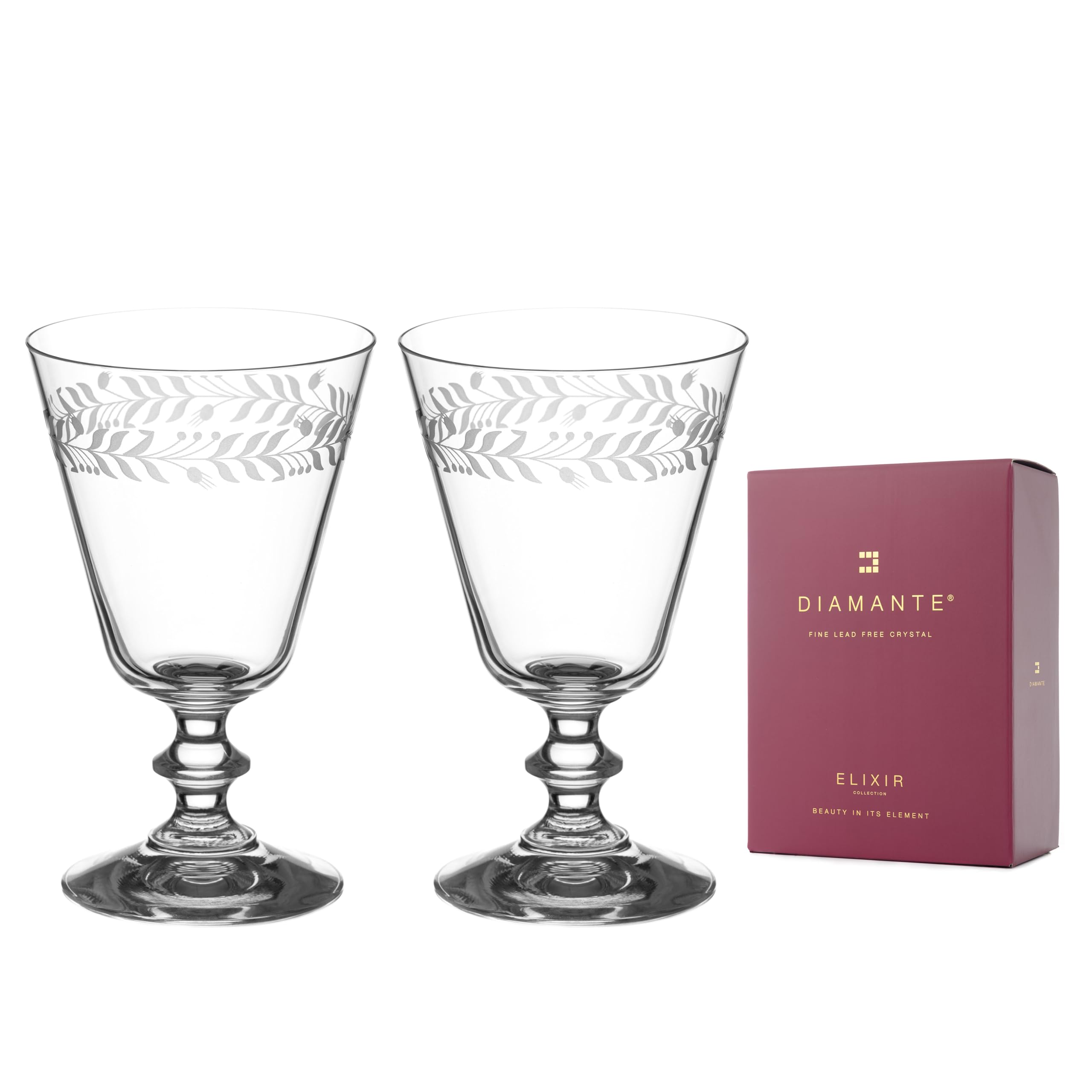 DIAMANTE Crystal Red Wine Glasses Pair 'Harvest' | Vintage Style | Lead Free Crystal | Set of 2